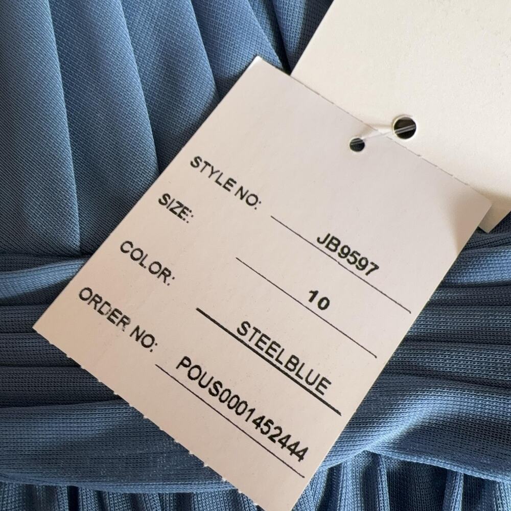 David's Bridal Dress Girls 10 Steel Blue Y Neck Mesh Maxi Formal NWT $99 Gown - Picture 10 of 15